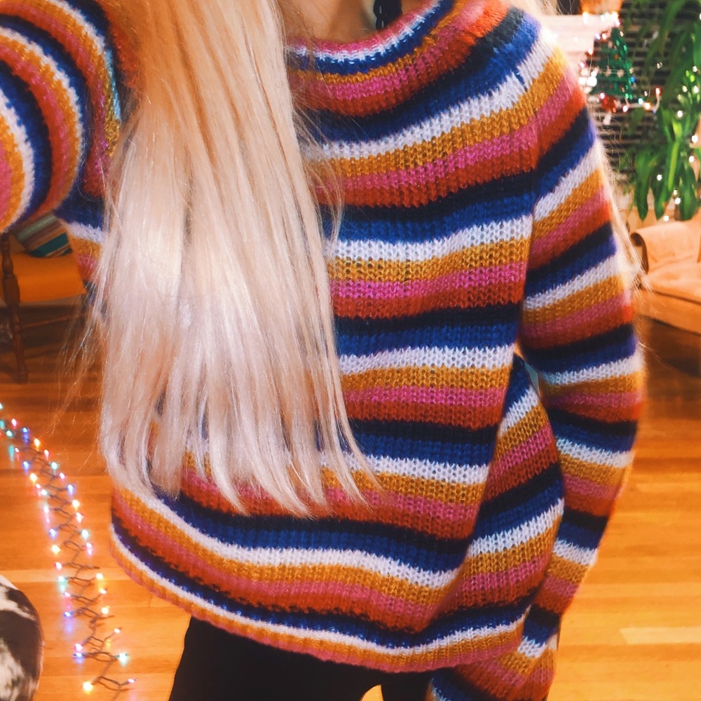 Vsco Girl Sundaze Hippie Striped Knit Cozy Swtr